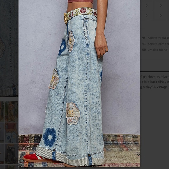 POL “ Monroe “ POL Relaxed Fit Pants Jeans with Floral Patchwork Detail 25 - Picture 2 of 7